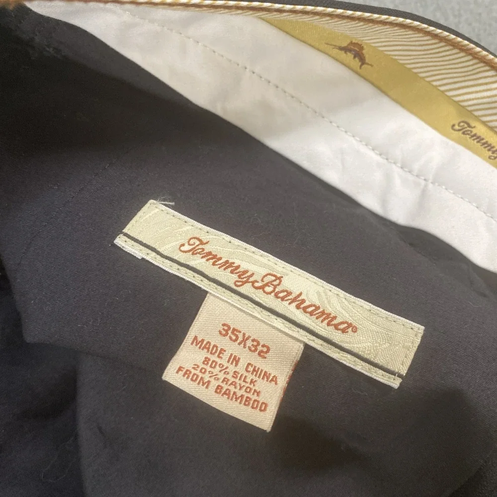 Tommy Bahama Mens Dress Pants Black Silk Blend Cuffed‎ Hem Pleated Front 35x32
